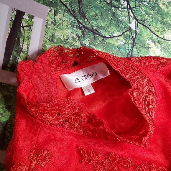 A.Drea 2 Piece Dress A-Line Floral Lace Red Size M - Picture 12 of 15